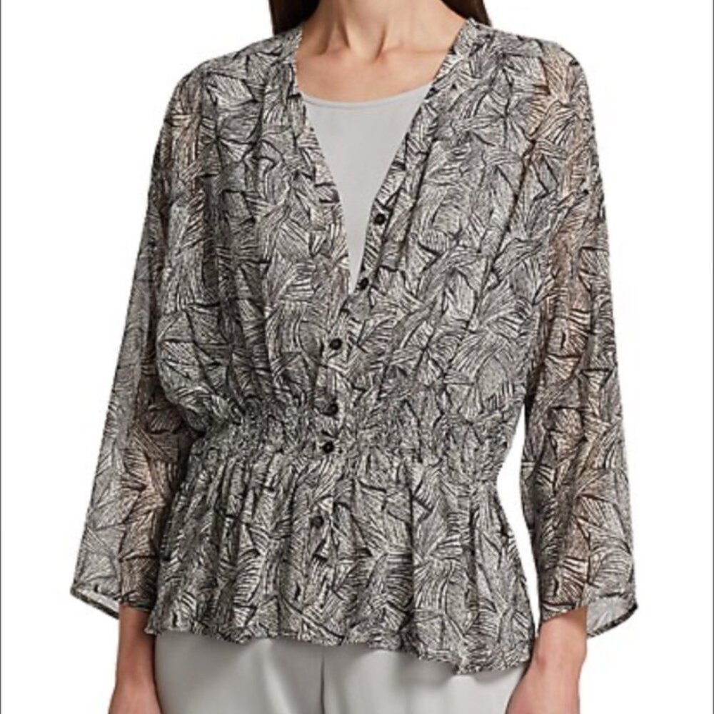 NIC + ZOE Forage Shirt Jacket Blouse Button Peplum Hem Smocked Waist Size S